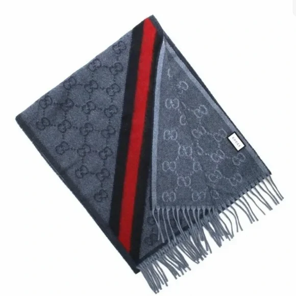 Gucci Unisex Nikky Wool Alpaca Monogram Web Blue Scarf - Picture 2 of 7